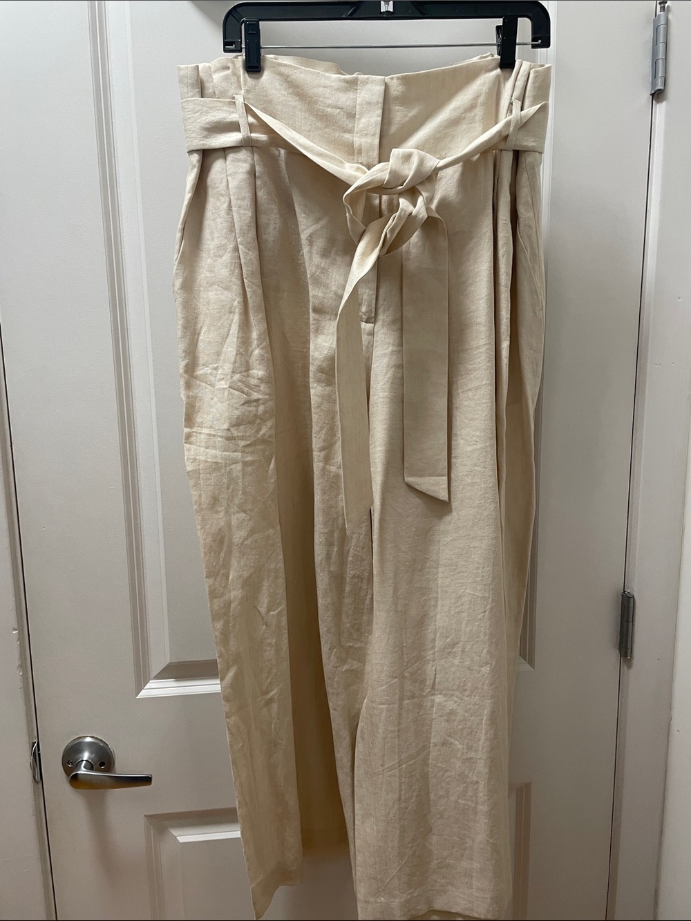 Lafayette 148 New York Cream High-Waist Cropped Wide-Leg Pants with Tie